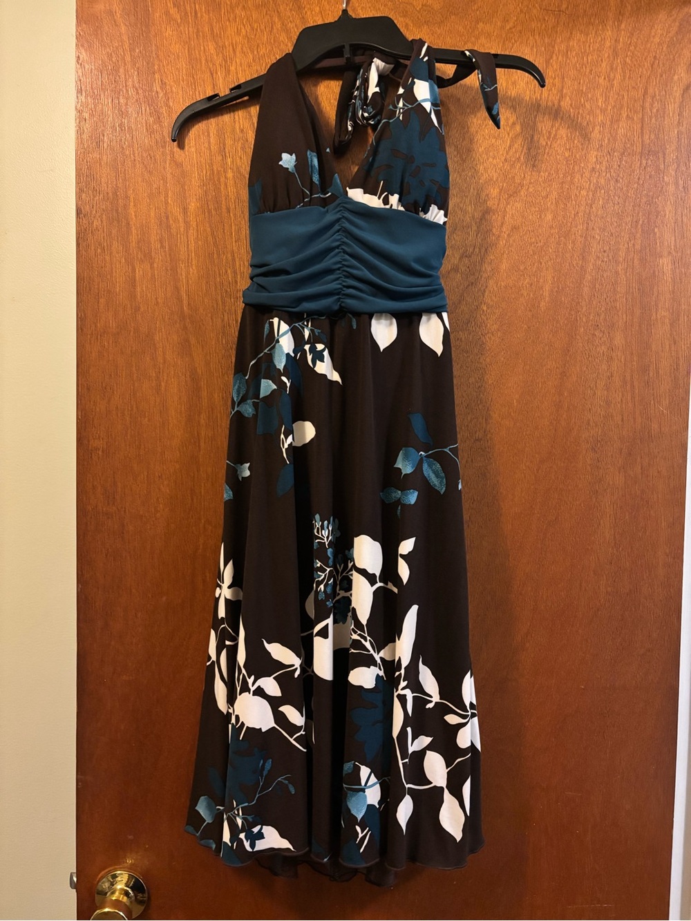 Halter Floral Maxi Dress in Teal and Brown